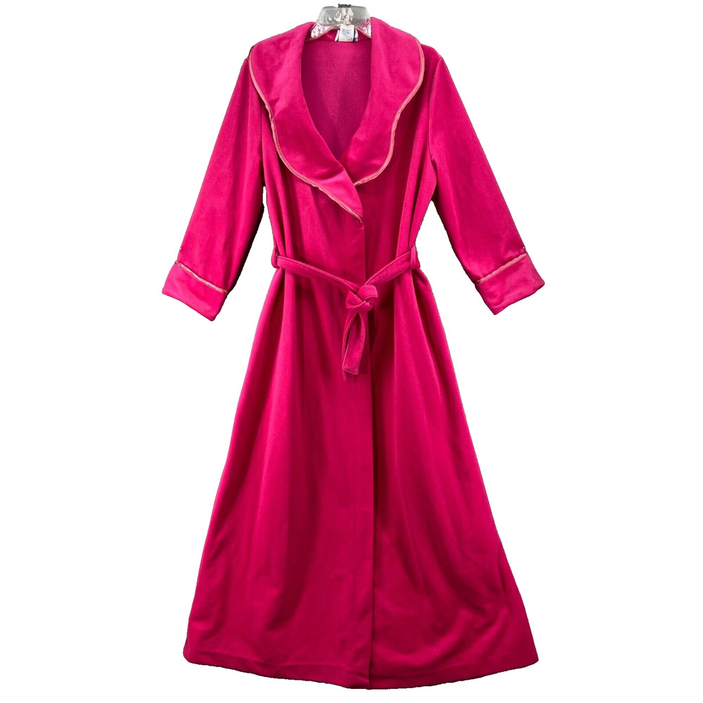 NWT Vintage Appel Robe Sz M‎ Barbie Pink Velour Satin Trim Maxi Belted Pockets